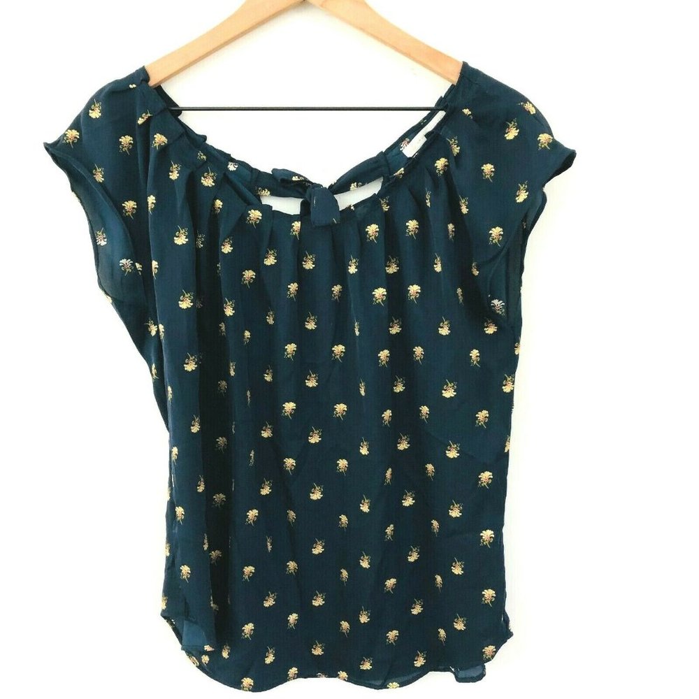 LC Lauren Conrad Navy Blue Gold Cap Sleeve Top